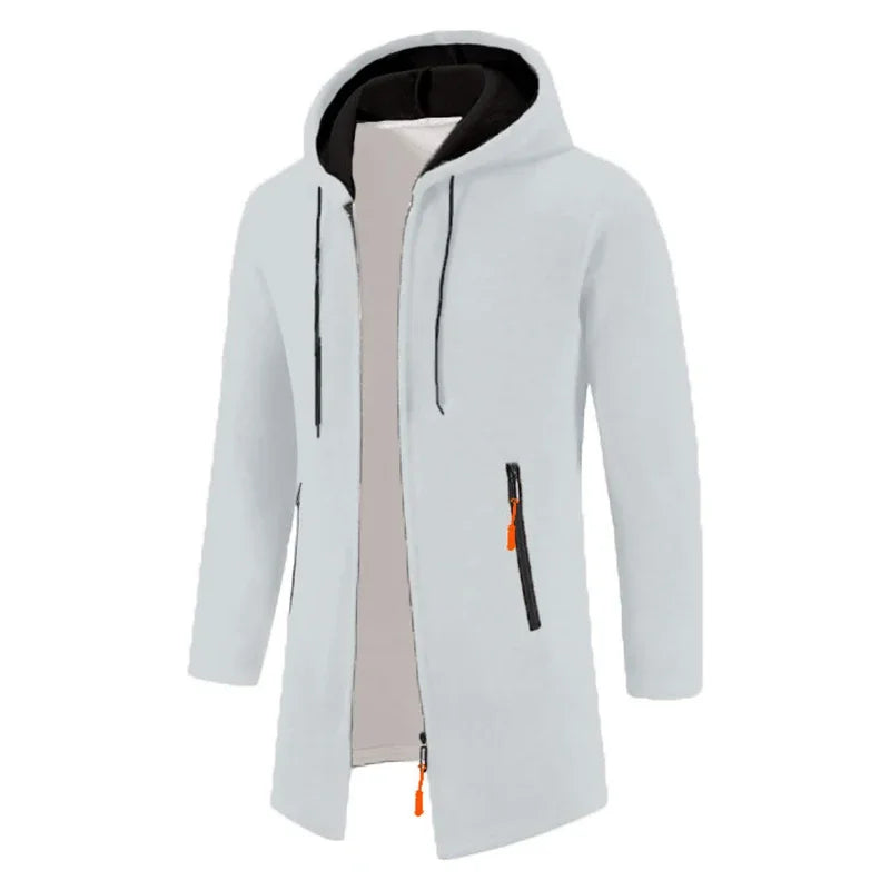 Manteau long homme style cardigan à capuche mélangée avec poches zippées