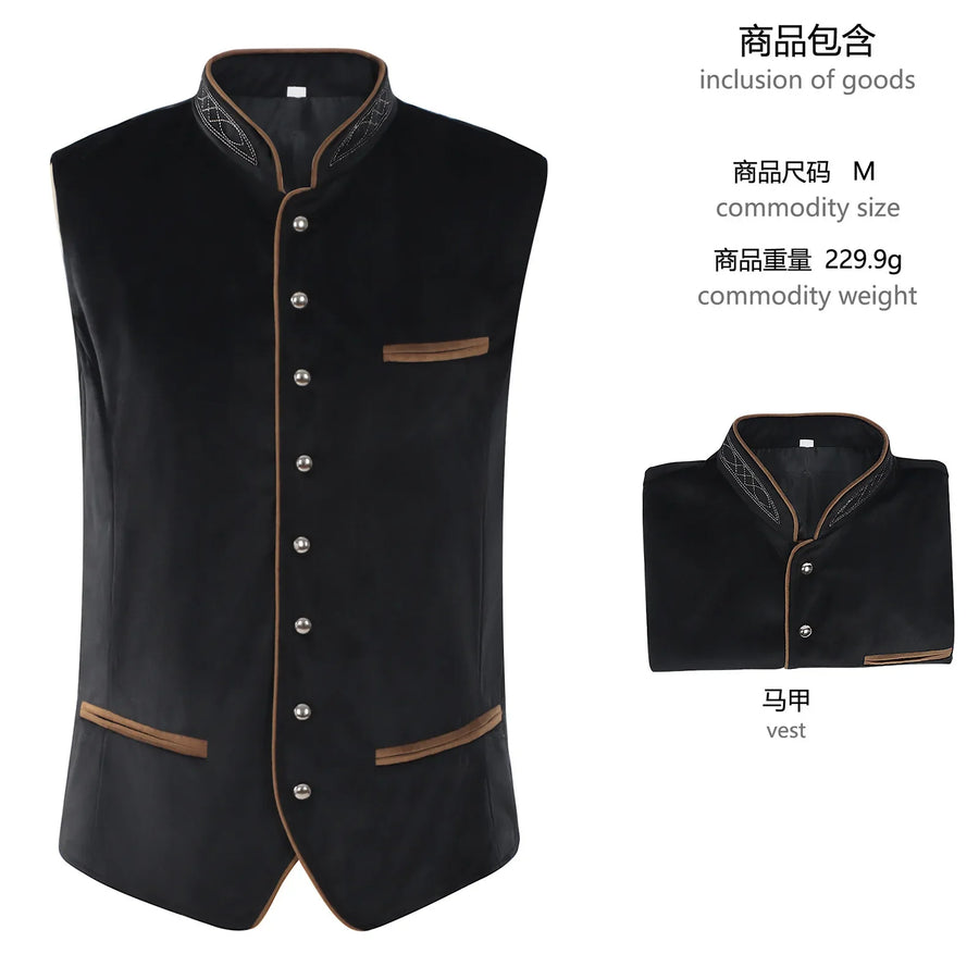 Gilet en velours brodé et chemise à jabot pour homme de style traditionnel allemand