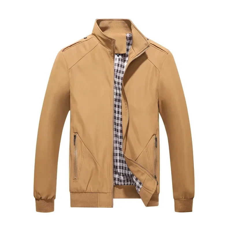 Einfarbige Herrenjacke mit Reißverschluss, Stehkragen und Seitentaschen