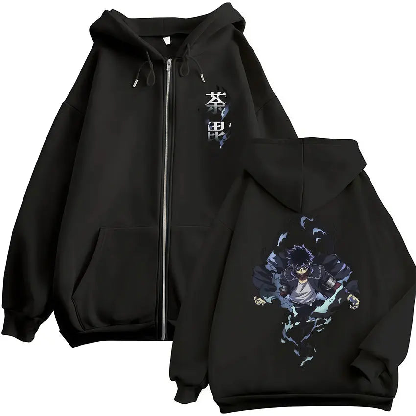 Sweat à capuche zippé imprimé motif fantaisie avec poches kangourou