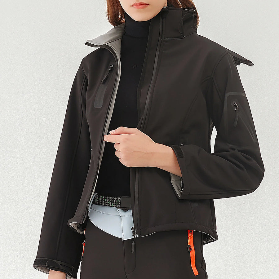 Veste Softshell Femme Zippée Imperméable Respirante Coupe-Vent avec Capuche Amovible