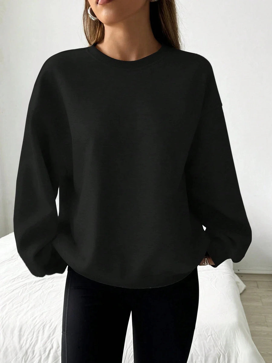 Women's Loose-Fit Light Gray Crew-Neck Long-Sleeve Sweatshirt