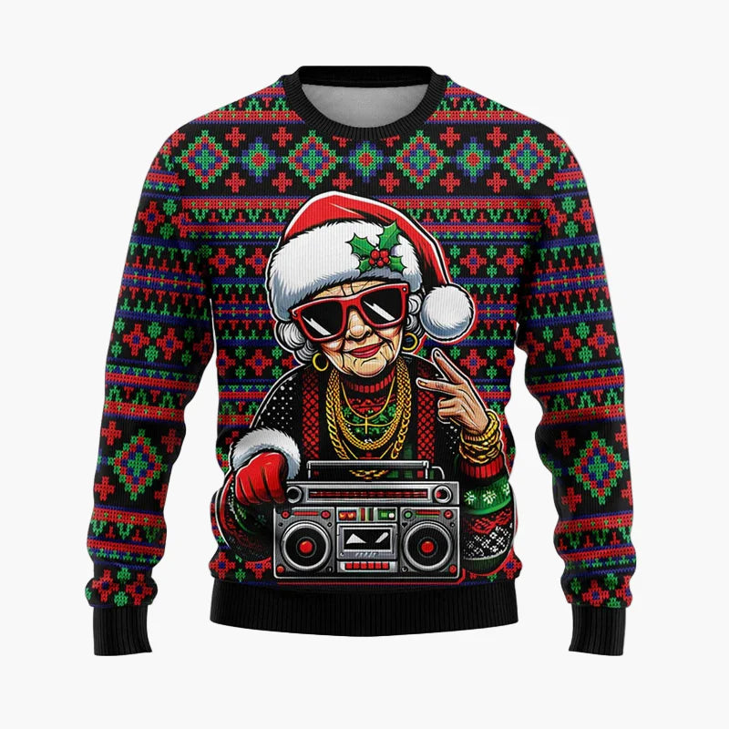 Jersey de Navidad para hombre estilo urbano festivo con Papá Noel hip-hop – Ideal para noches y fiestas