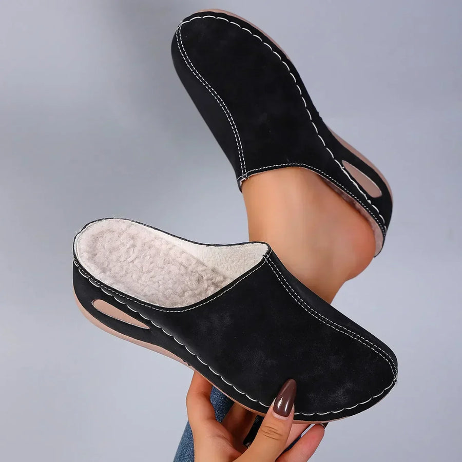 Women's Soft Fleece-Lined Slippers, Comfortable with Flexible Sole and Stitching Details