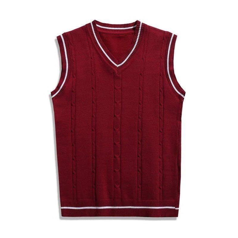 Gilet Sans Manches Homme Col V Pull en Maille Torsadée Tricoté avec Bandes