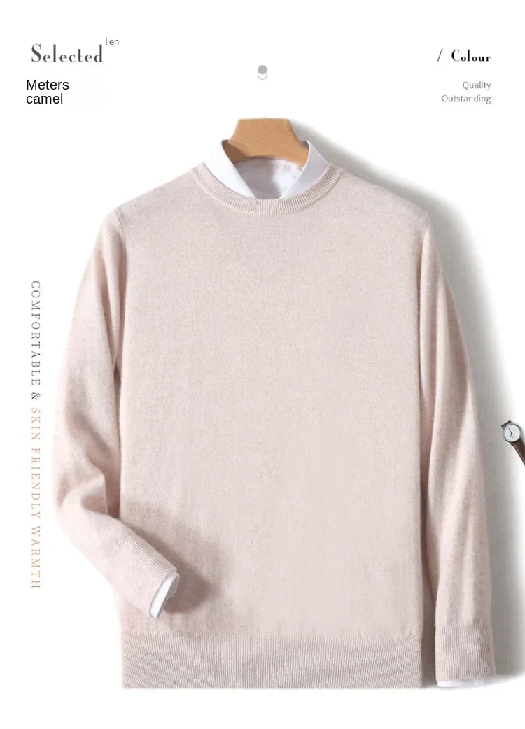 Pull homme col rond uni en maille douce à manches longues
