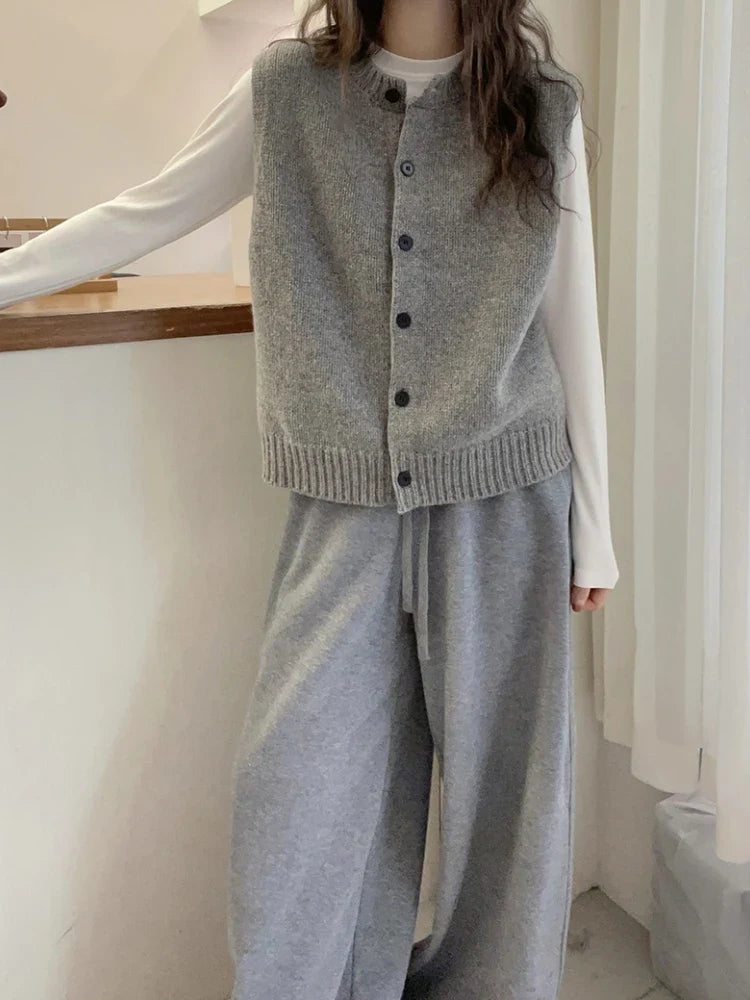 Gilet sans manches en maille boutonné pour femme Gris chiné