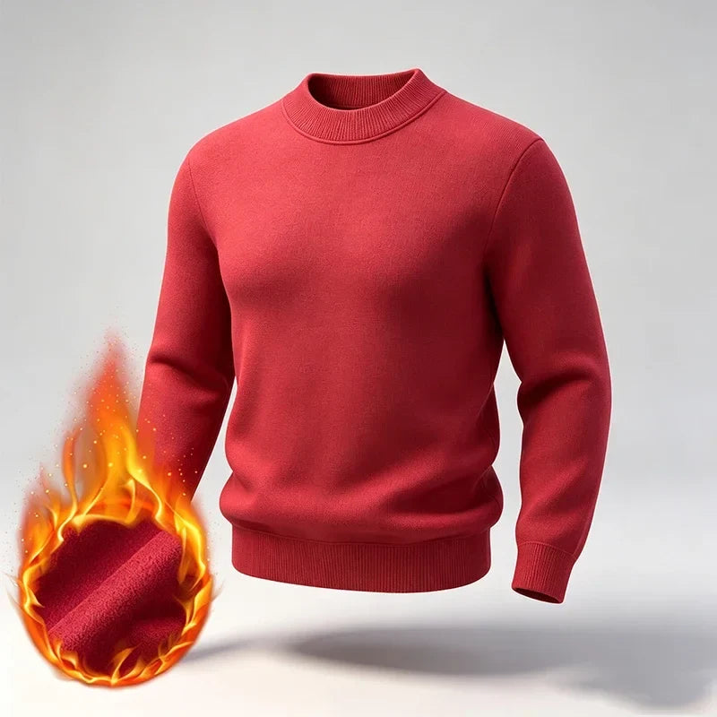 Varmt foret herresweater med høj krave i ensfarvet design