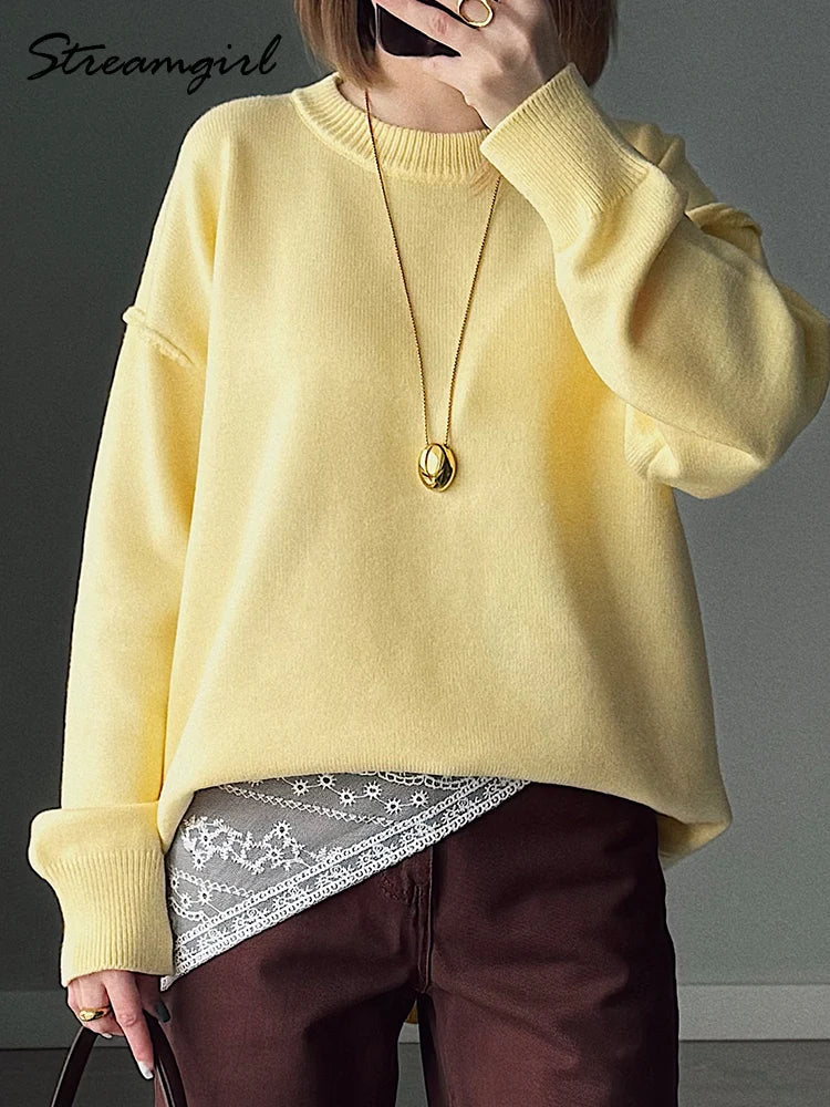 Jersey informal de manga larga y cuello redondo para mujer