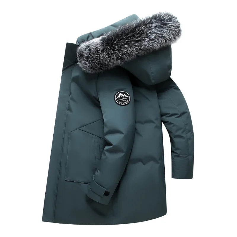 Parka longue homme matelassée avec capuche bordée de fourrure synthétique