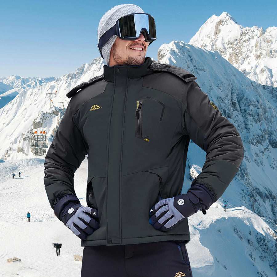 Veste de Ski Homme Imperméable Coupe-Vent avec Capuche Amovible