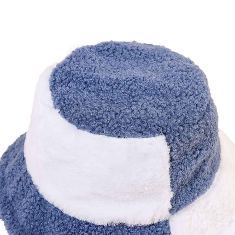 Soft Two-Tone Plush-Style Bucket Hat, Brown and Beige
