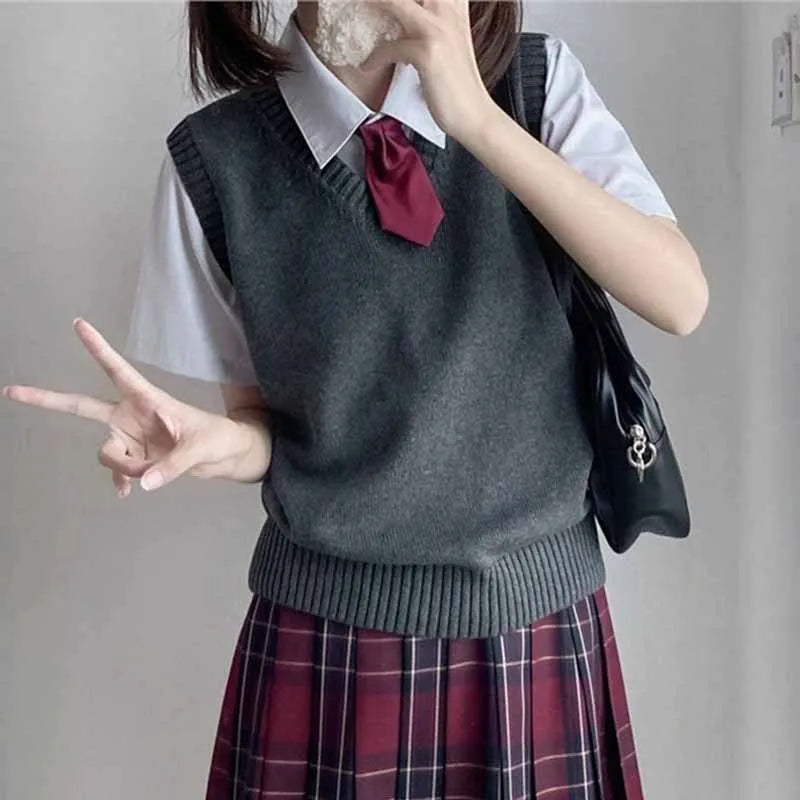 Damesvest zonder mouwen van tricot met V-hals, preppystijl