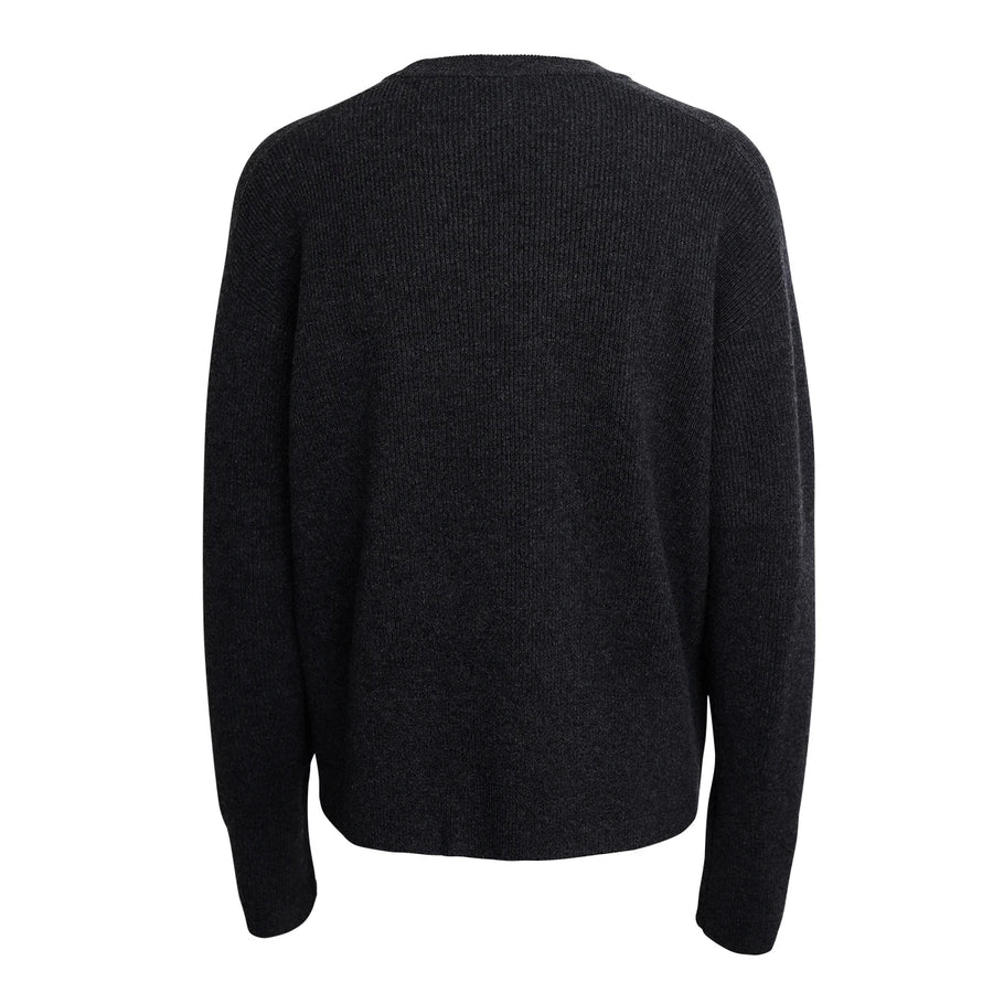 Gerippter Damenpullover mit Rundhalsausschnitt - Cremeweiß, Anthrazitgrau, Beige - Legere Passform