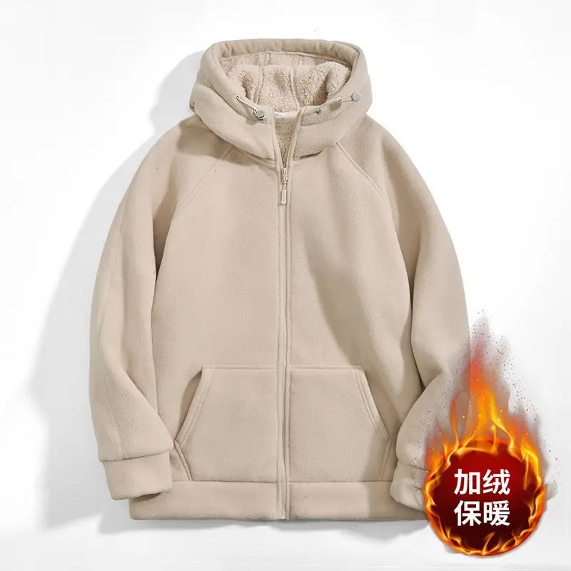 Sweat à capuche zippé doublé polaire pour homme, manches longues, uni, décontracté