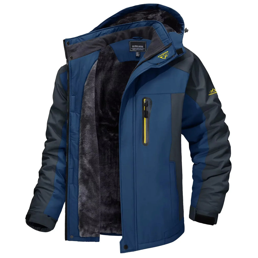 Warme Herren-Outdoorjacke mit Kapuze und Fleecefutter, Camouflage oder einfarbig, für den Winter