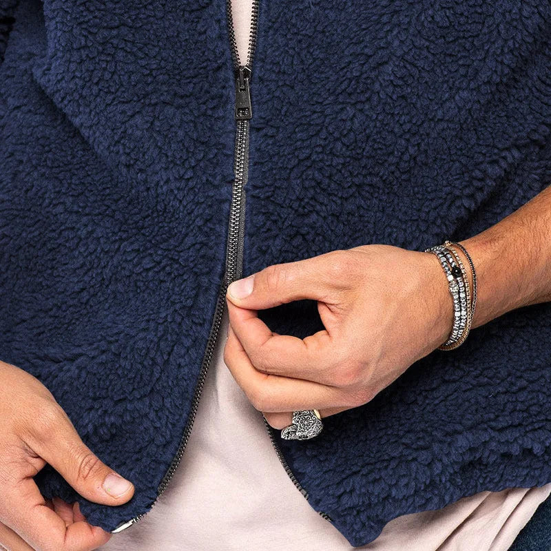 Men's hooded jacket in soft sheepskin-effect fabric, zippered, multiple colors