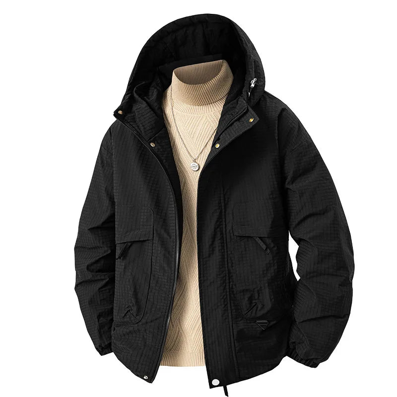 Veste à Capuche Homme Fermeture Éclair Marron avec Poches