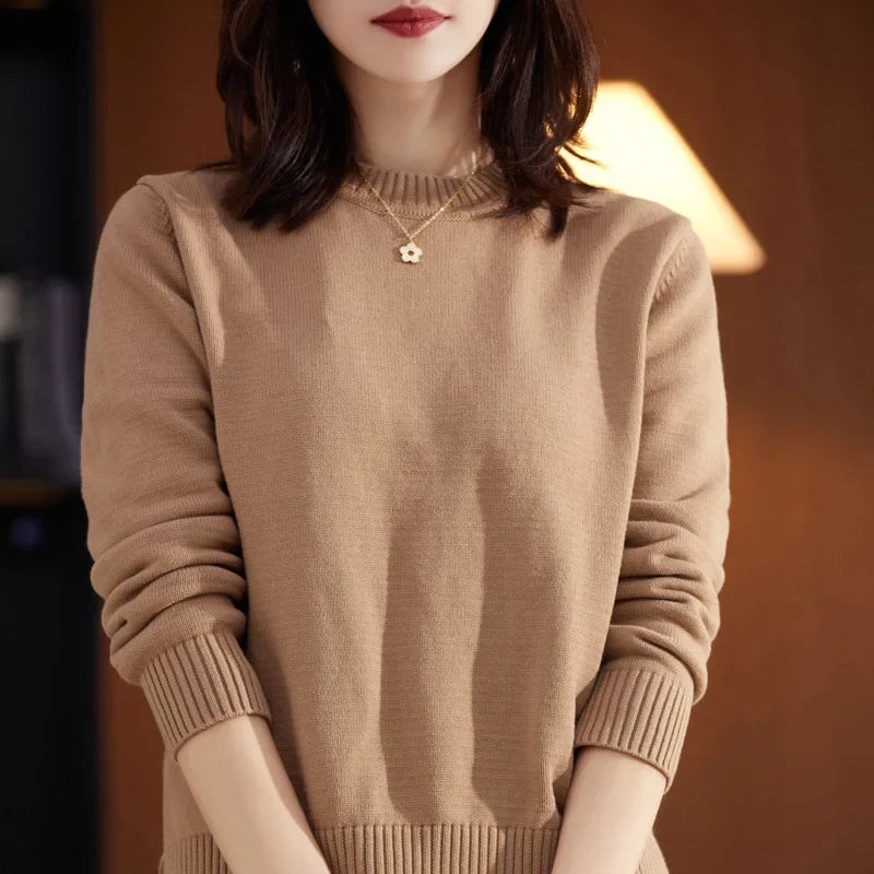 Pull Ras du Cou Coupe Classique en Maille Unie pour Femme