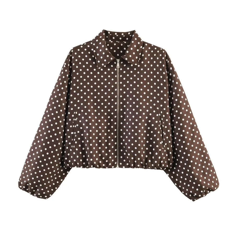 Women's Plain Short Women's Jacket with Zipper and Classic Collar
