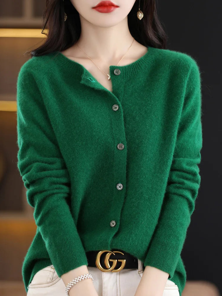 Weicher Damen-Cardigan mit Rundhalsausschnitt, Knöpfen und langen Ärmeln, Grau
