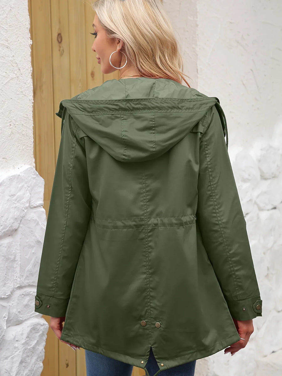 Veste imperméable femme avec capuche et cordon de serrage couleur unie