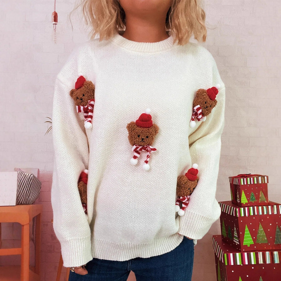 Rød julesweater med 3D-bamser