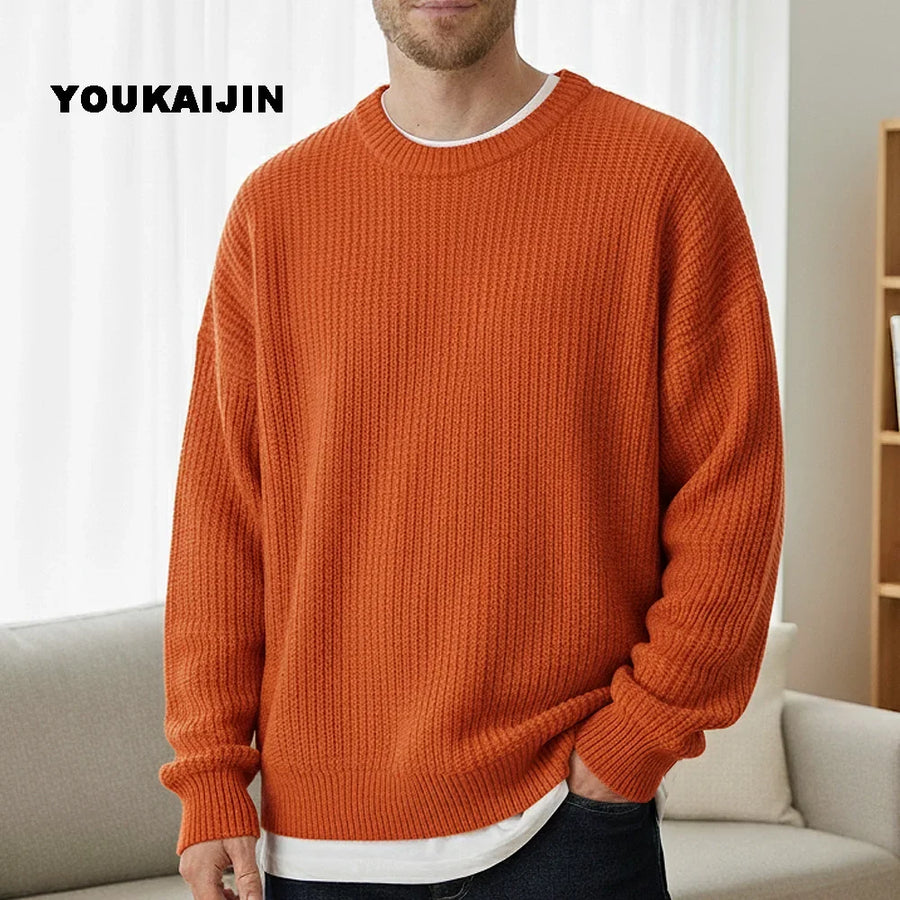 Herren-Rippenstrickpullover mit Rundhalsausschnitt und lässiger Passform