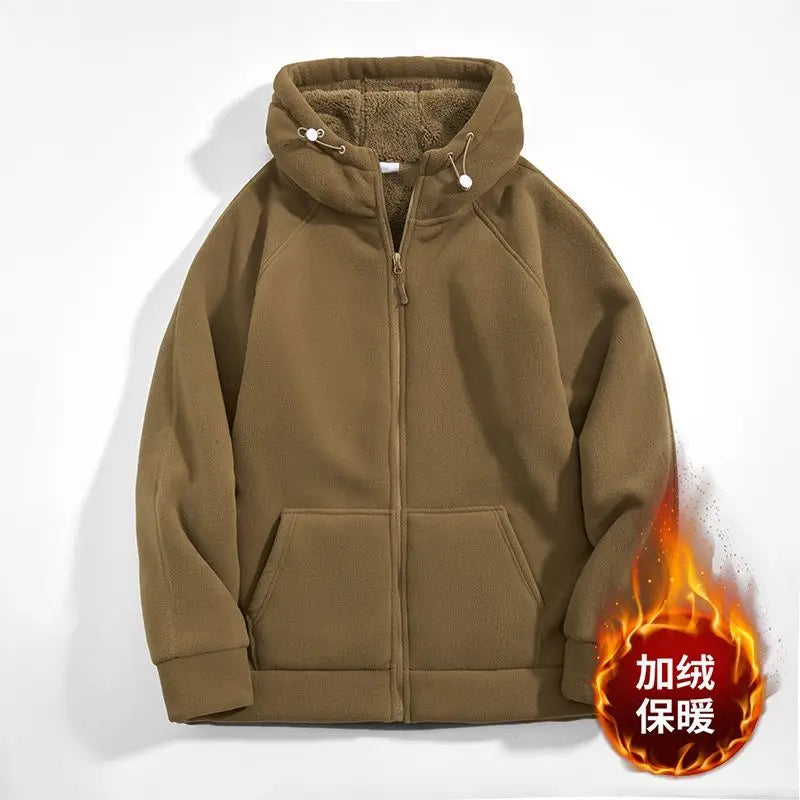 Sweat à capuche zippé doublé polaire pour homme, manches longues, uni, décontracté