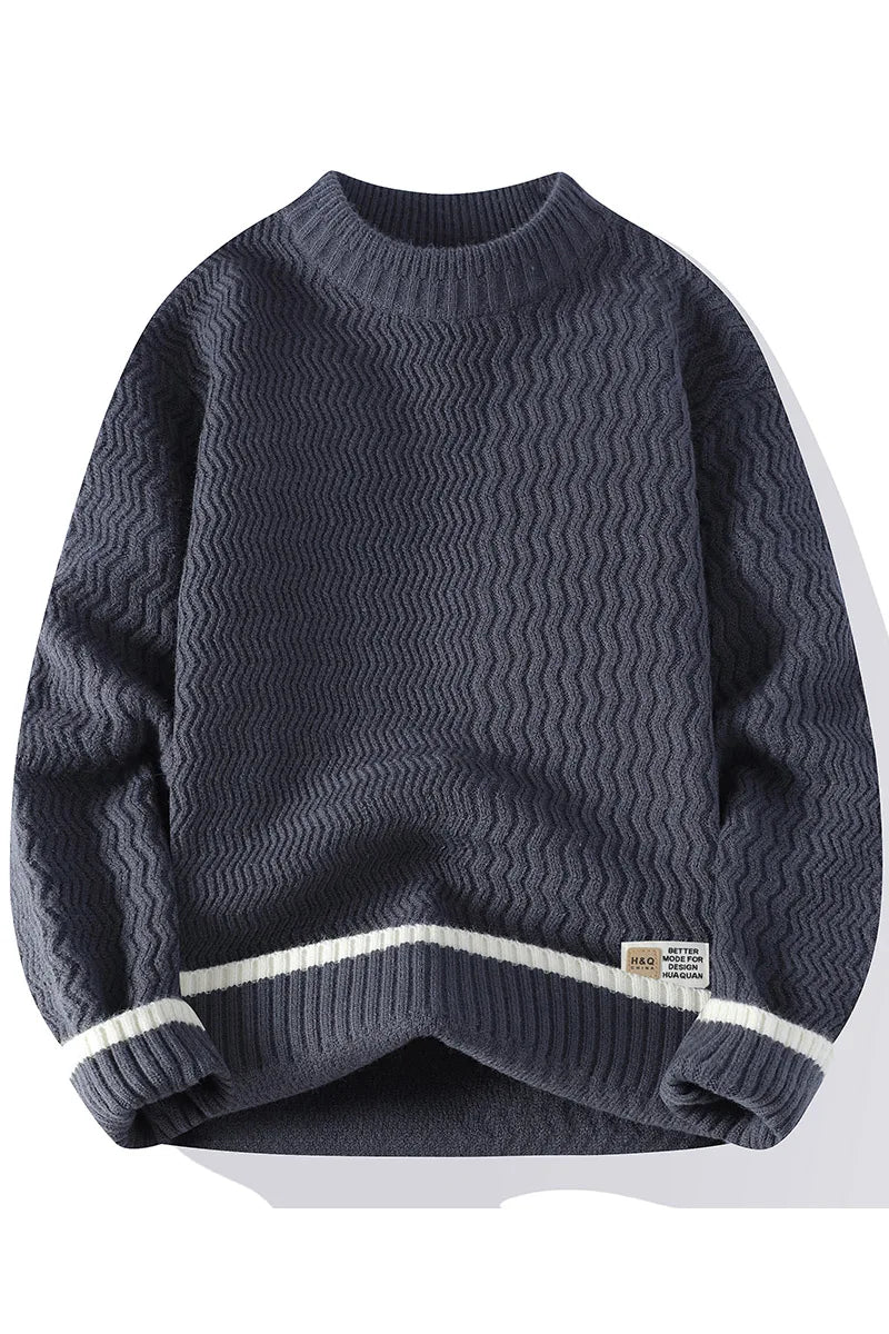 Jersey de cuello alto para hombre, punto texturizado a rayas y mangas largas