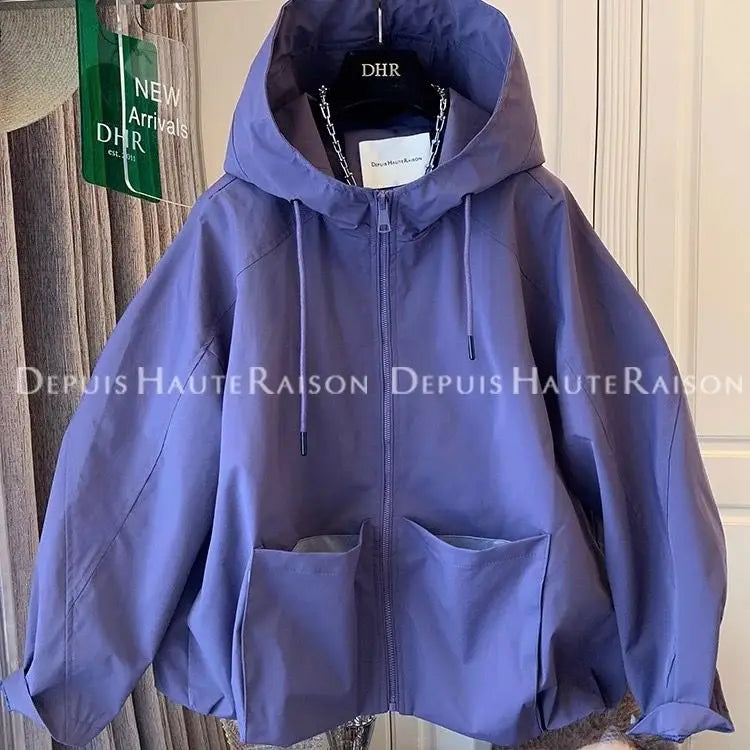 Giacca leggera con cappuccio e zip da donna con tasche anteriori