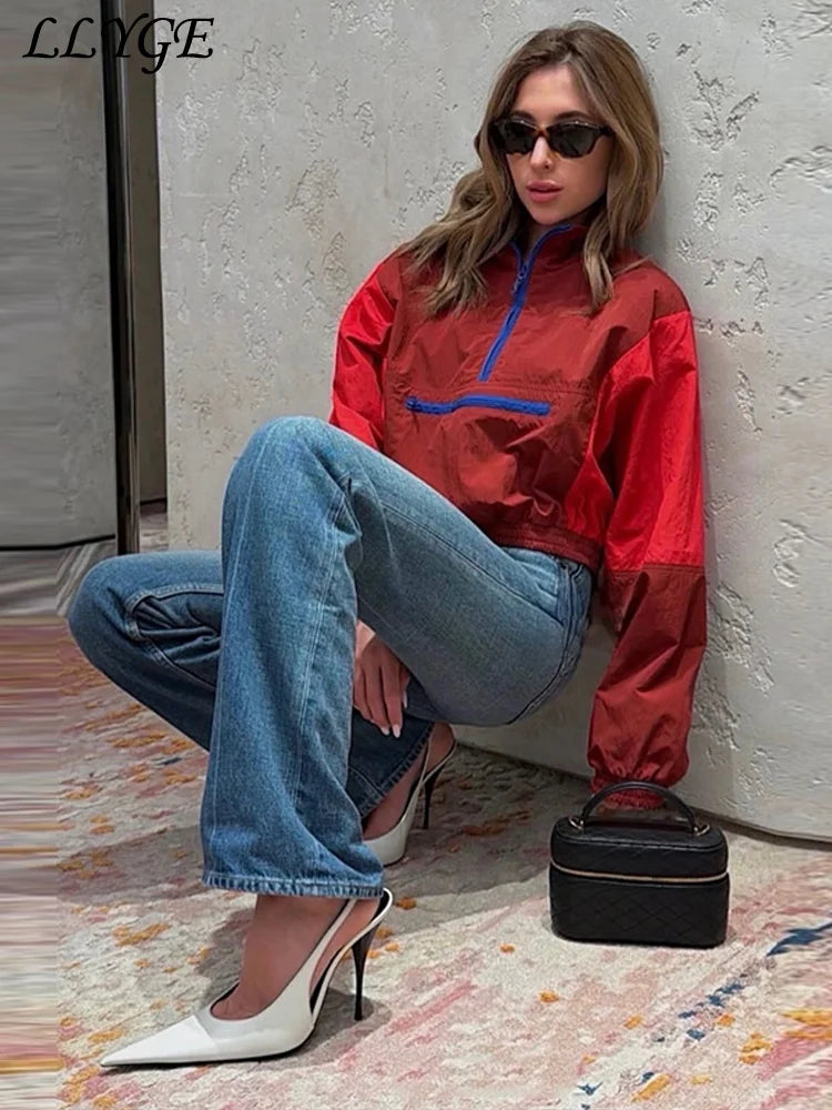 Chaqueta anorak cortavientos de mujer bicolor, de manga larga
