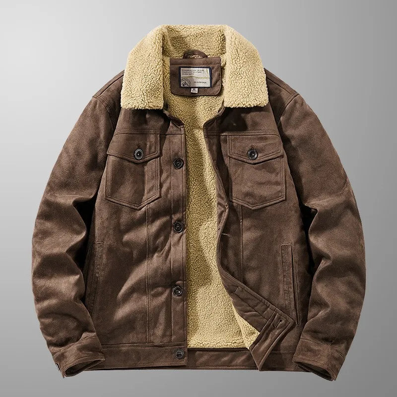 Herrenjacke mit Kunstpelzfutter, Lammfellkragen und Pattentaschen
