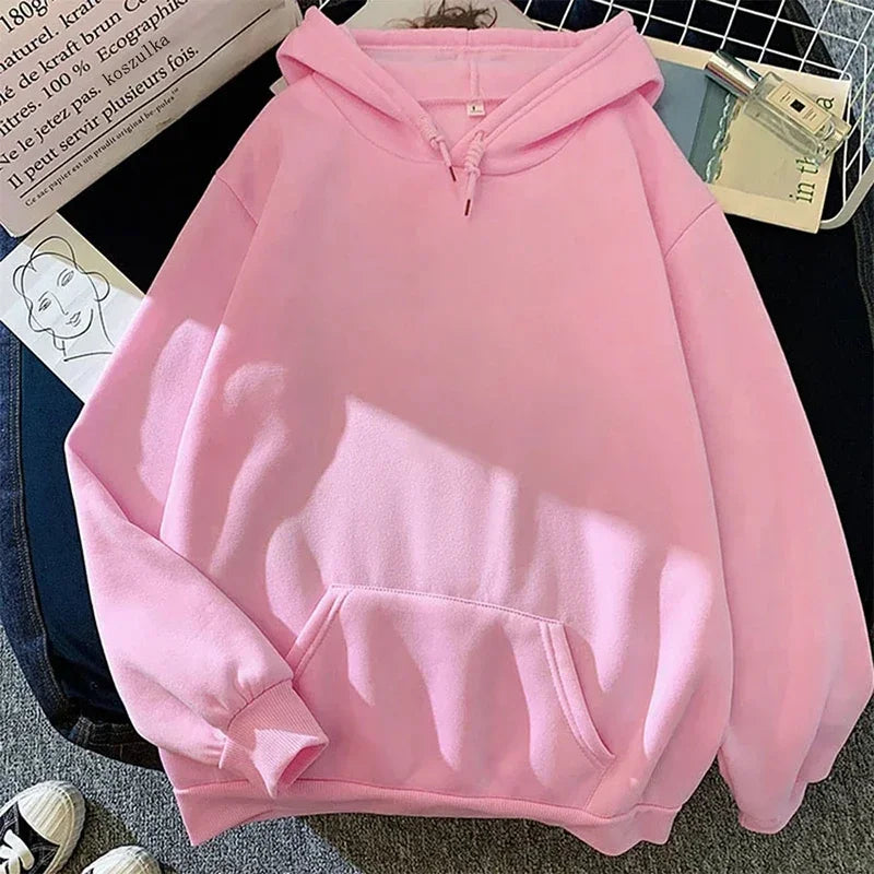 Solid-Color Hoodie with Kangaroo Pocket and Drawstring