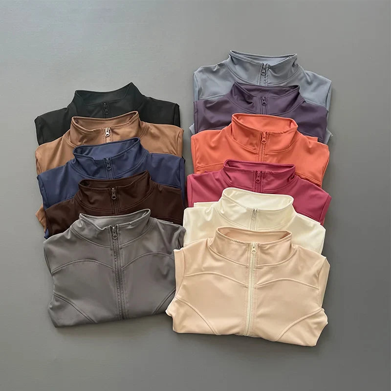 Chaqueta deportiva con cremallera para mujer, cuello alto, mangas largas y orificios para los pulgares, para entrenar