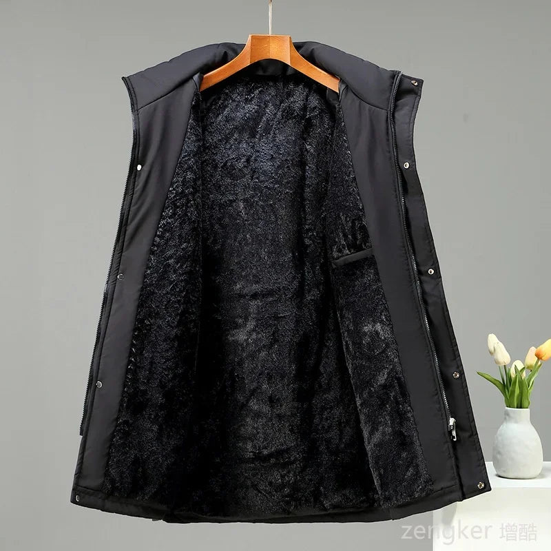 Parka larga acolchada informal con capucha, bolsillos con cremallera y solapa, para hombre