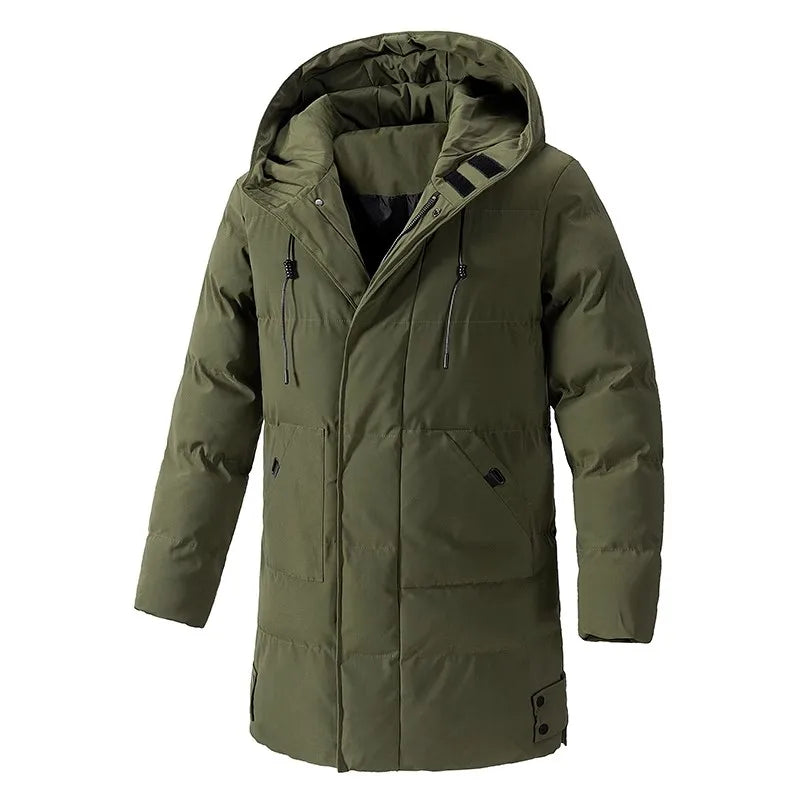 Piumino lungo da uomo trapuntato e casual con cappuccio