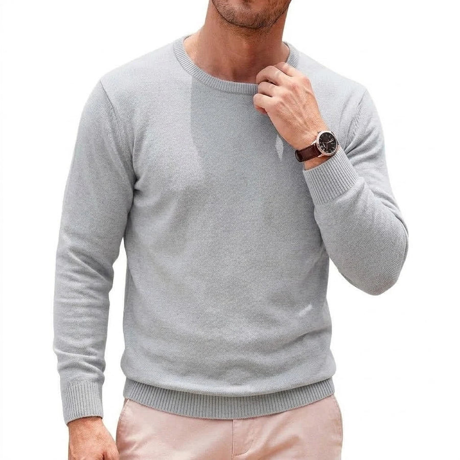 Maglione da uomo a collo rotondo a tinta unita, a maniche lunghe e con bordi a coste