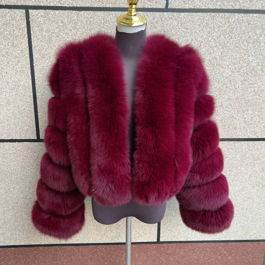 Veste courte femme à manches longues en fourrure douce aspect hiver chaud élégant blanc
