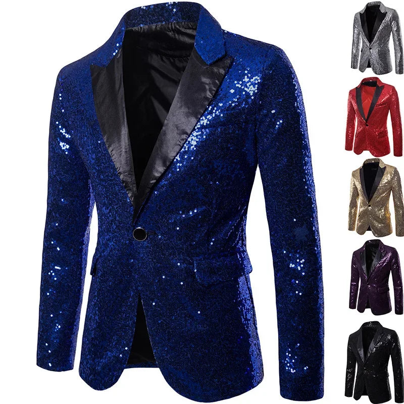 Chaqueta de noche para hombre con lentejuelas multicolores, estilo festivo para eventos y fiestas