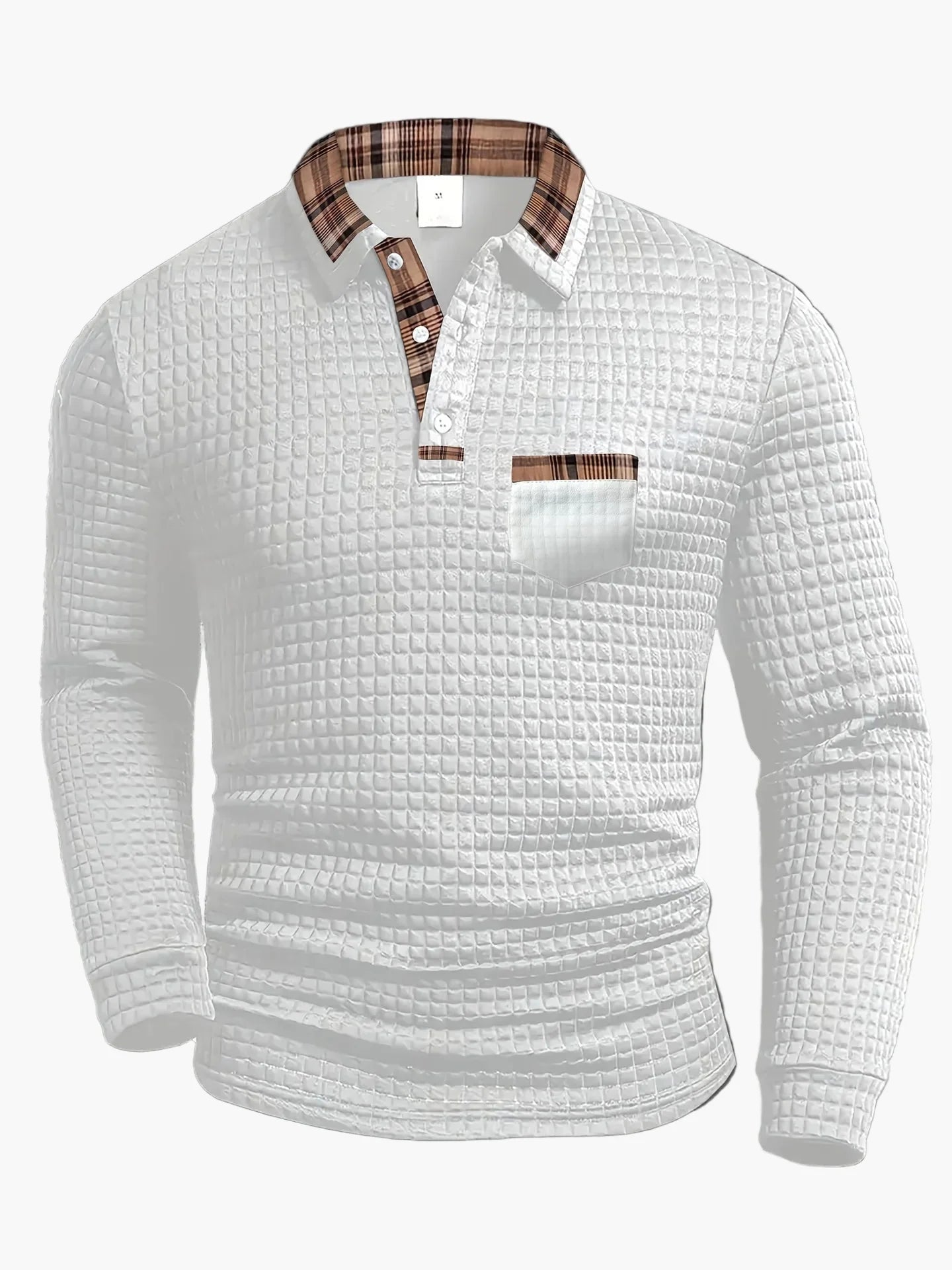 Polo manches longues homme style décontracté à col plaid, idéal pour un look moderne et élégant
