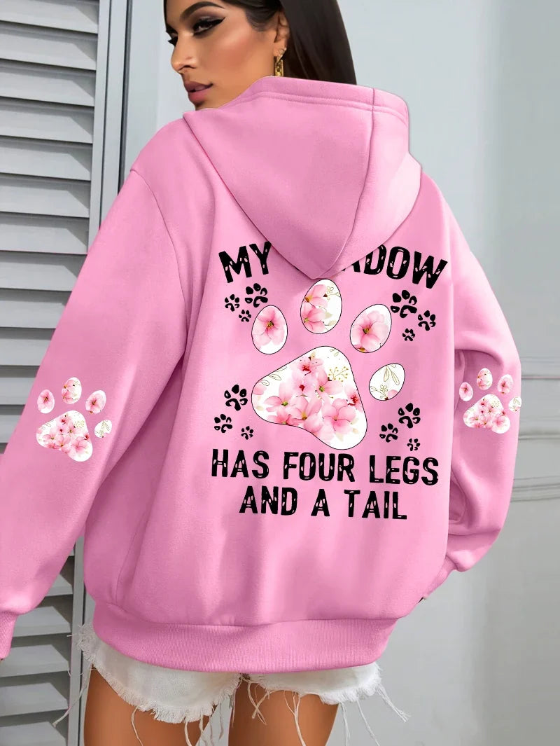 Women's hoodie with an oversized flower paw print on the back