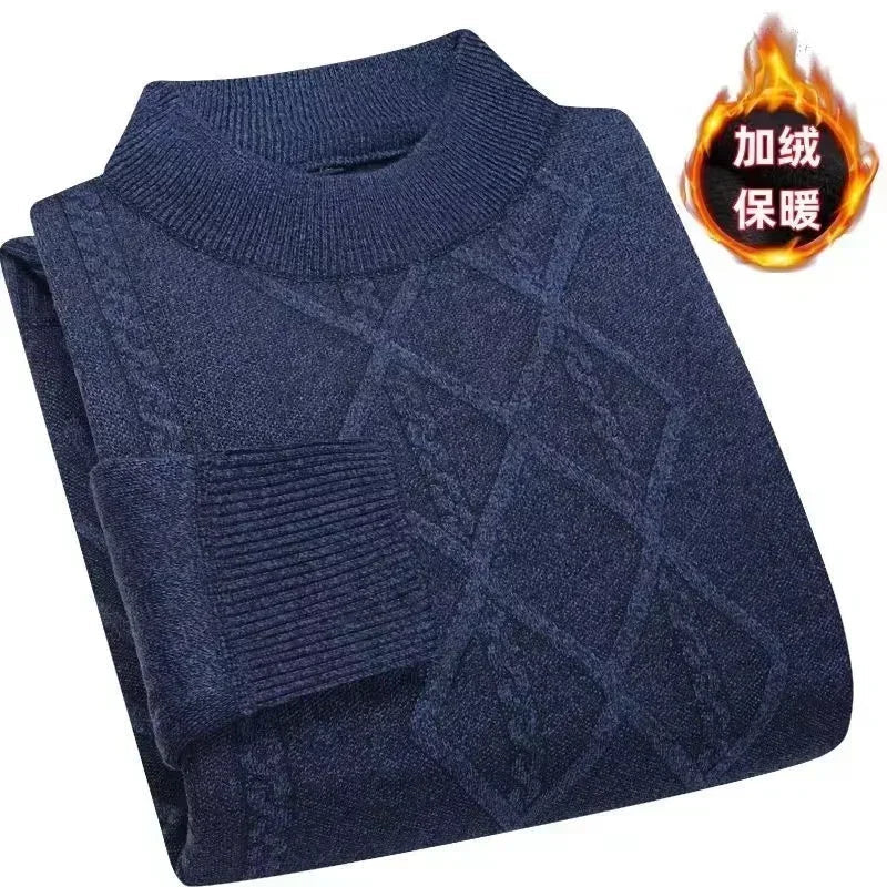 Jersey de cuello alto para hombre, de punto jaspeado con estampado de rombos