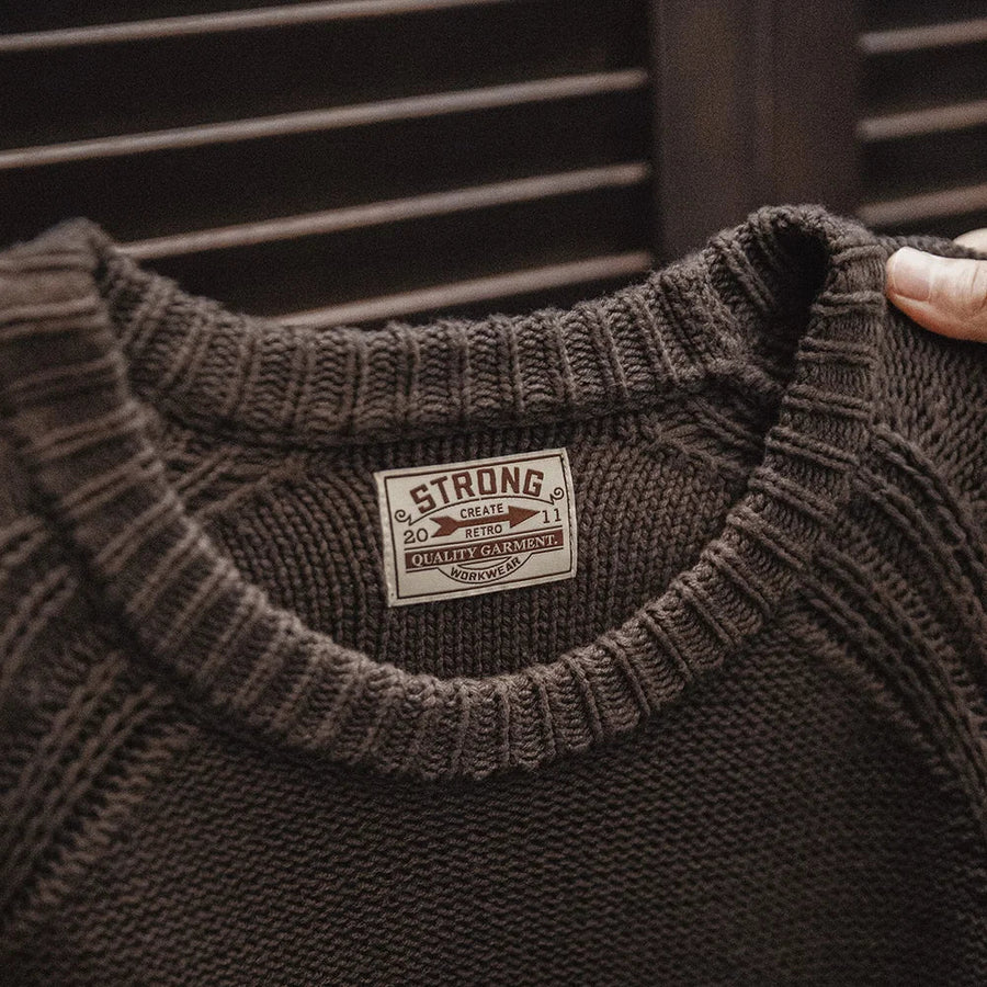 Jersey de punto texturizado marrón para hombre, mangas raglán y cuello redondo