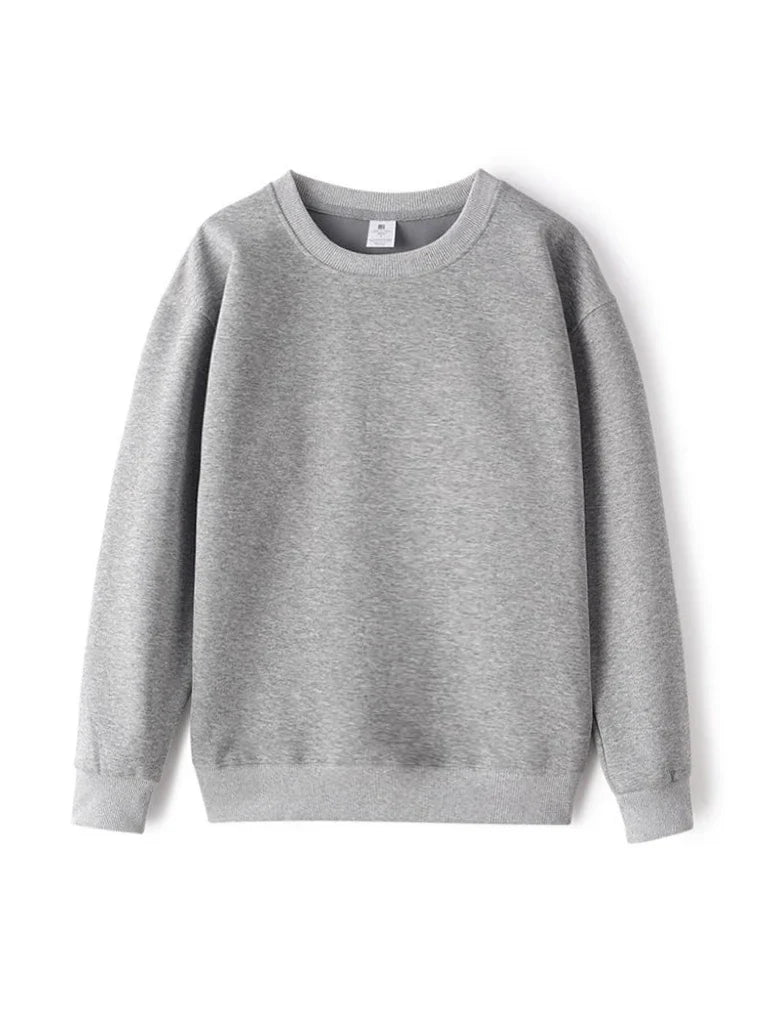 Avslappnad unisex sweatshirt med rund hals, långa ärmar och enfärgad design