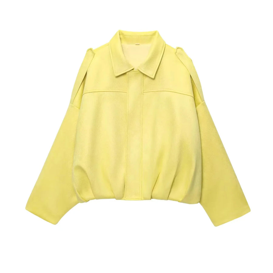 Cazadora corta de aviador de mujer de color liso, con cuello de solapa y mangas amplias