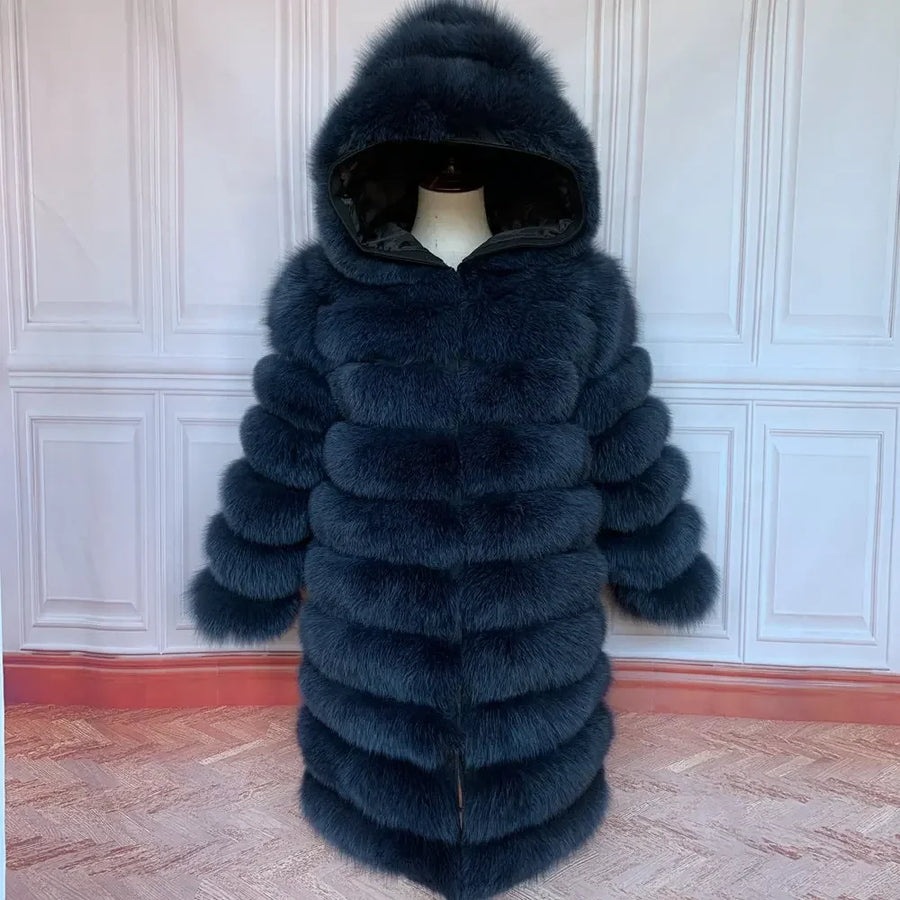 Manteau long à capuche en fourrure synthétique pour femme, style doudoune épaisse