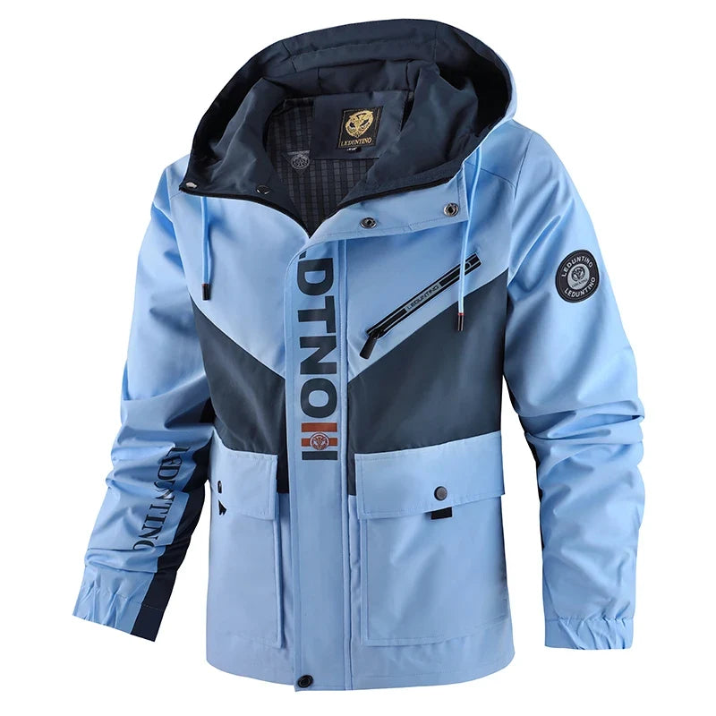 Veste à capuche pour homme, couleur contrastée, poches multiples