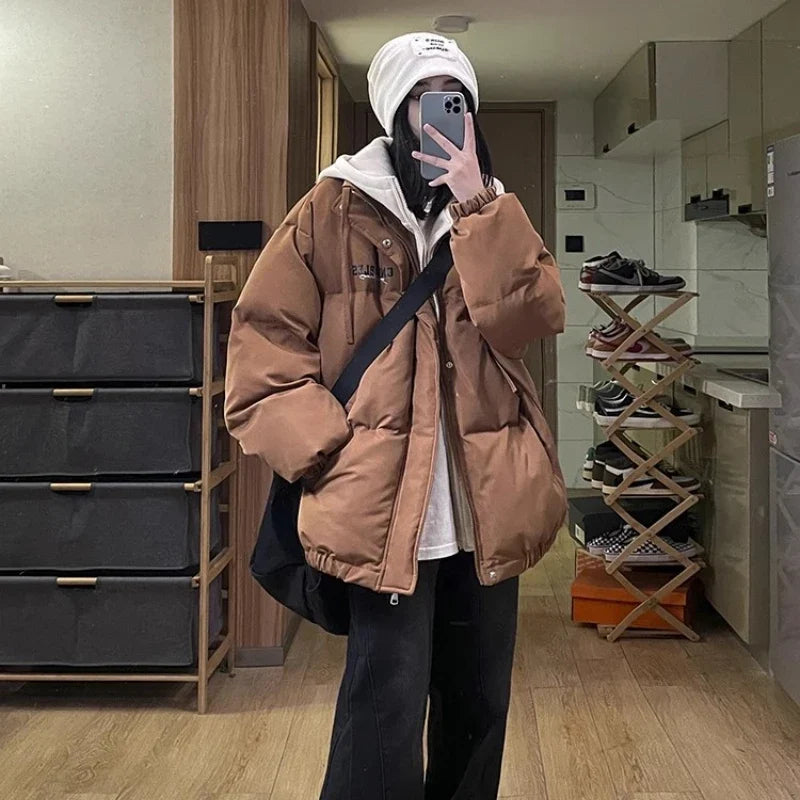 Oversize-Steppjacke mit abnehmbarer Kapuze, einfarbig