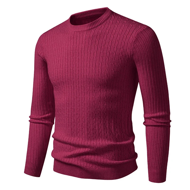 Slim-fit herregenser i kabelstrikk med rund hals og lange ermer